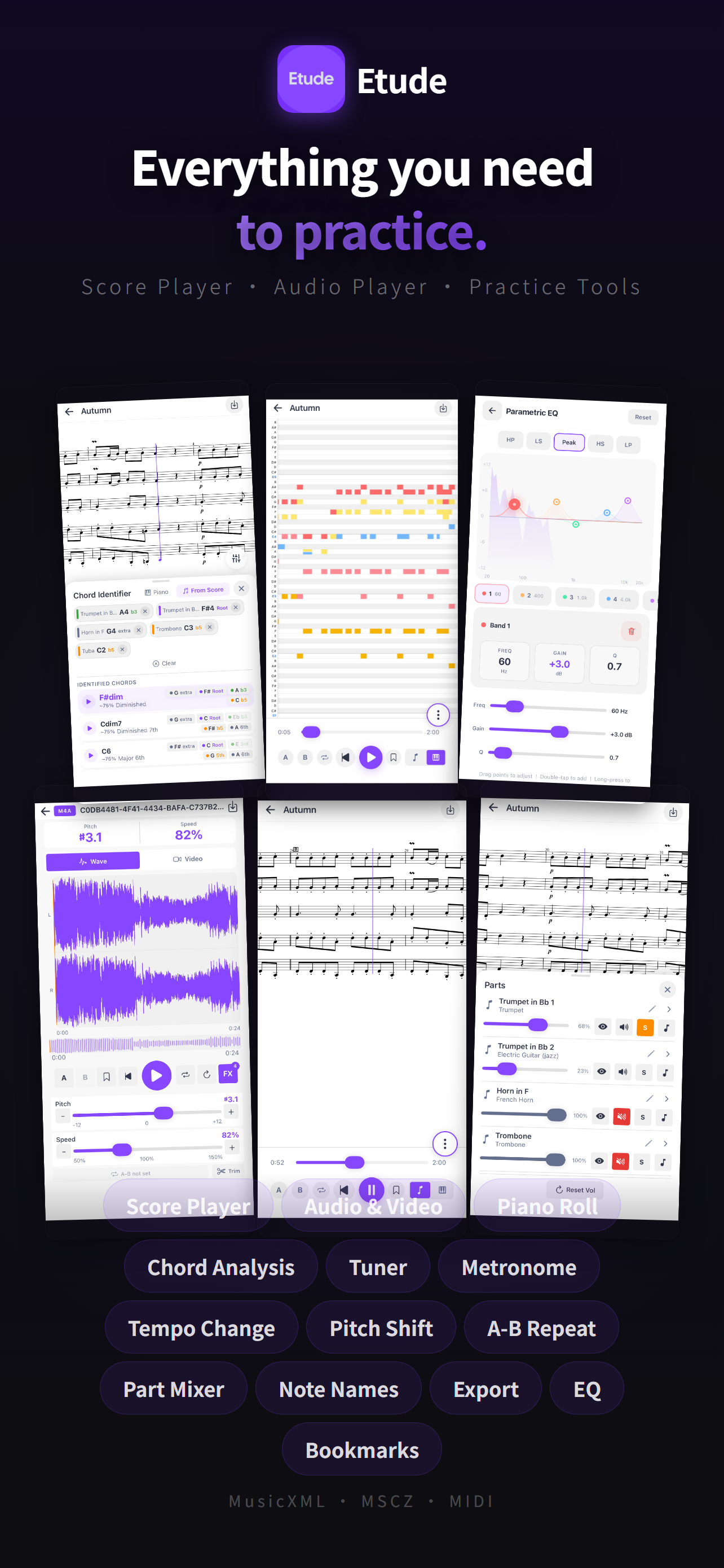 Etude app screenshots