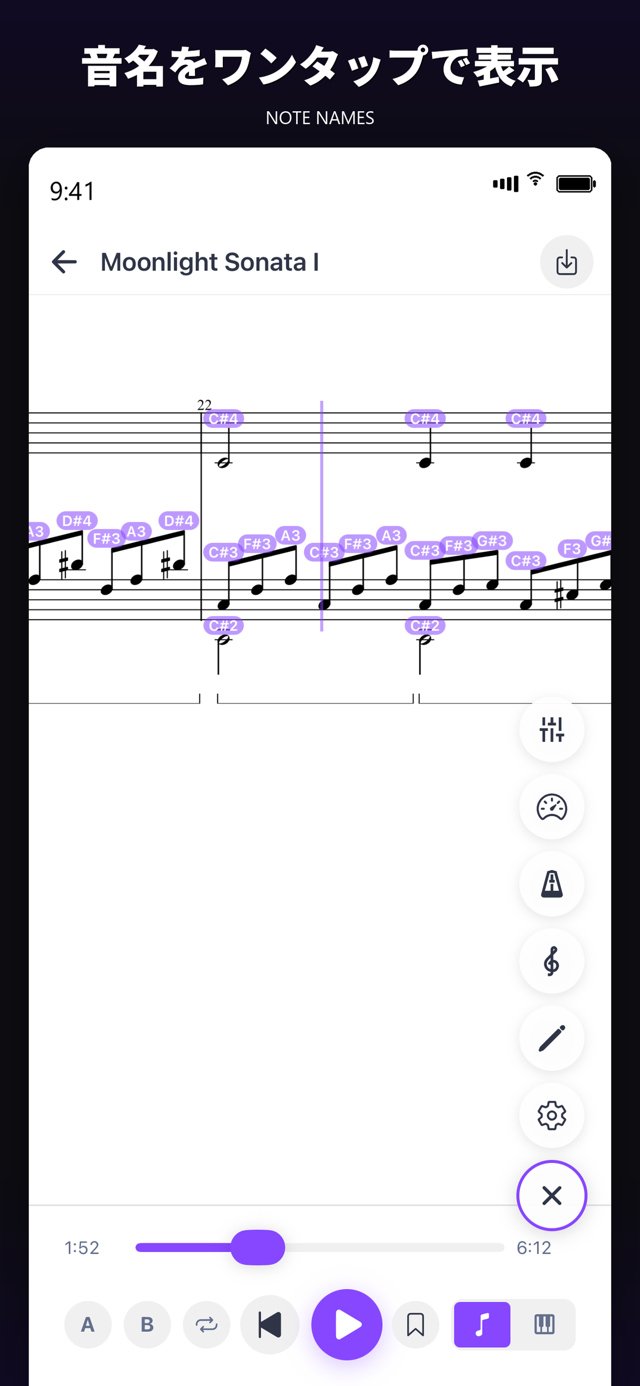 Note names overlay